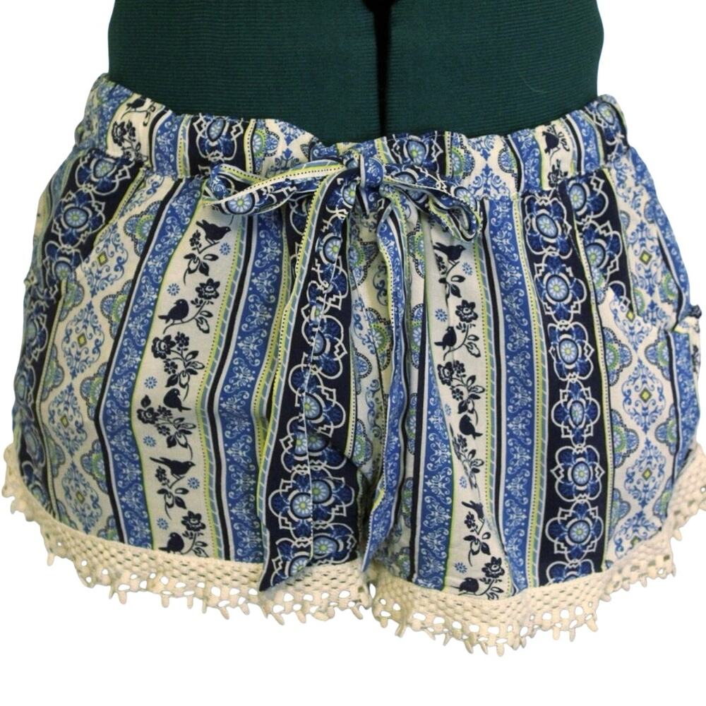 P.J. Salvage Blue Boho Print Lace-Trim Lounge Shorts | Women’s Small - Picture 2 of 4